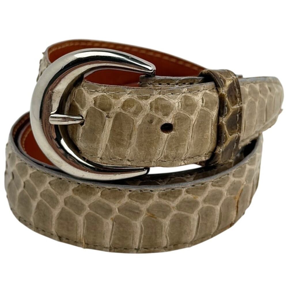 Neiman Marcus Snakeskin Leather Belt Khaki Green Size M Vintage Classic Minimal